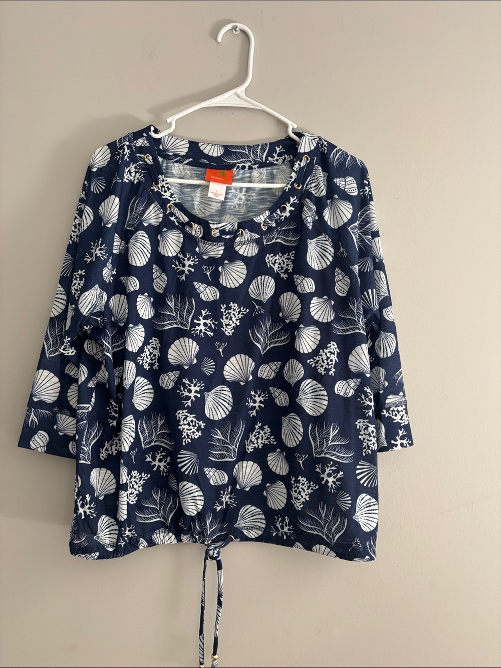hearts of palm Navy Blue Shell Print Tunic Top